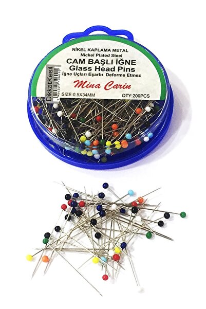 DikkatKesil Renkli Cam Başlı Toplu Iğne, Iz Yapmayan Eşarp Iğnesi 34 Mm 200'lü