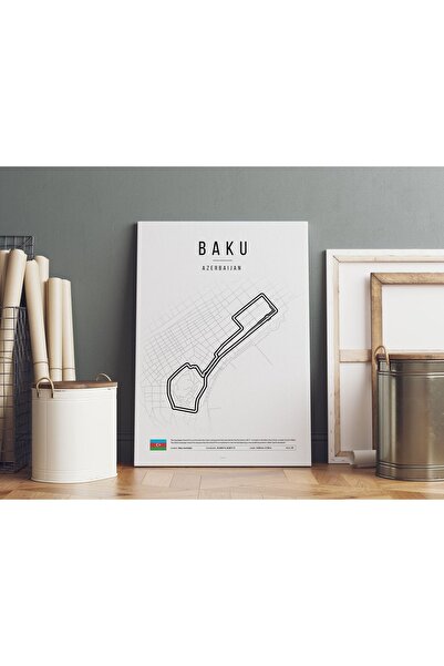 Pegziz Formula1 Azerbaycan Bakü Pisti Çizimi Kanvas Tablo Minimalist F1 Sanat...