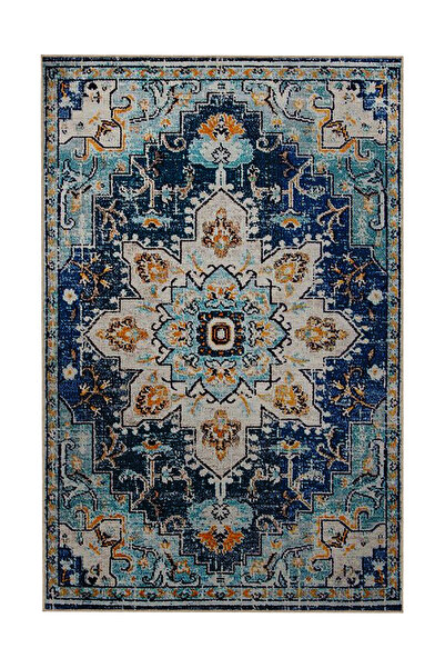 Rugs Modern Halı Mavi Temalı Temalı Geleneksel Motif Etnik Desenli Vintage De...