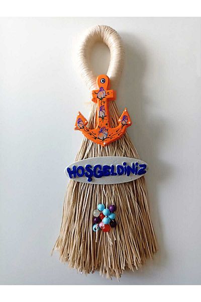 AKIN AKSESUAR HEDİYELİK Ψάθινη Raffia Μοντέλο Σκούπα Διακόσμησης Βεράντας και Κήπου - Καλοκαιρινό Στολίδι Τοίχου και Πόρτας