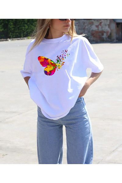 Elfa Tekstil White Oversize Women's T-Shirt - Two Thread