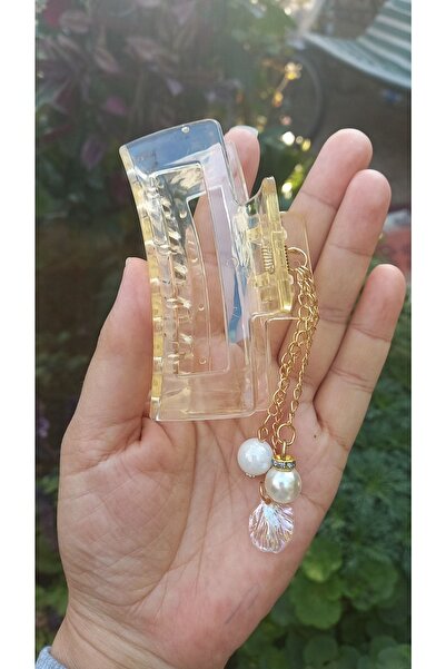 Atolye Ferda موديل لؤلؤي شفاف مستطيل اللون بإبزيم مزلاج (8.5 سم)