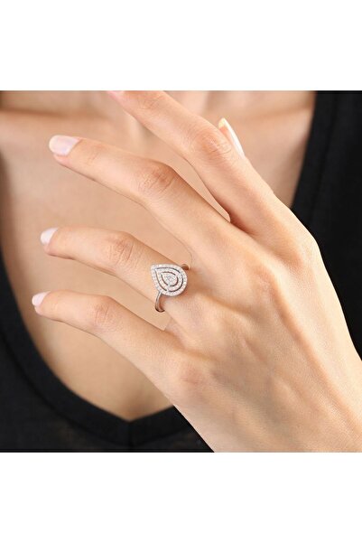 Mia Vento Pırlanta Montür Damla Rüyası Gümüş Yüzük 925 Ayar