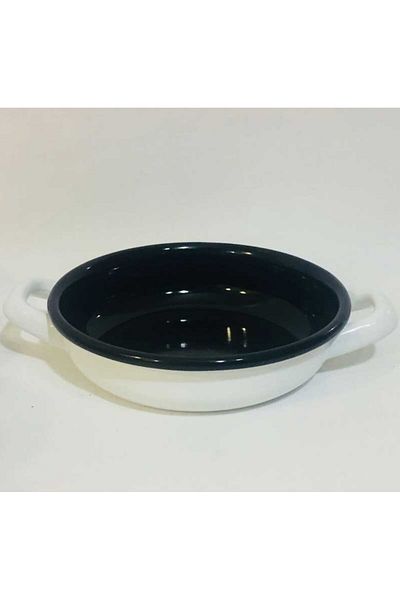 esdekor Small Steel Enameled Sahan White Patterned Black 16cm Kısık Fire Oven Compatible 1 Piece