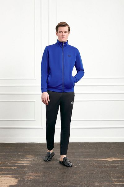 EXCLUSIVE 5-Piece Combed Cotton Saks Blue Tracksuit Pajama Set