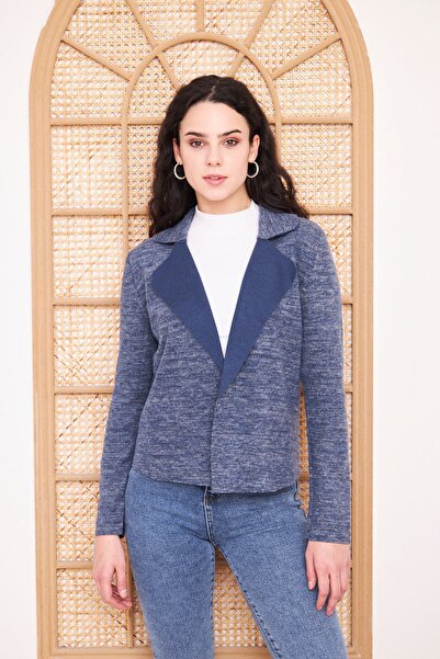 Yıldızistan Kadın Lacivert Kendinden Dokulu Yumoş Mevsimlik Hırka - Ceket 297...