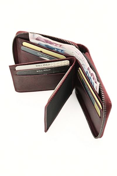 willpolo Unisex Genuine Leather Zippered Wallet