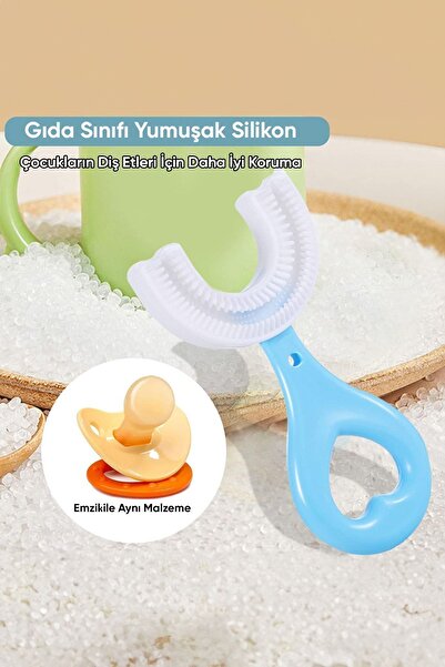 CARNIVAL LAND Çocuk Diş Fırçası U Şeklinde Pratik Mavi Saplı 360 Derece Döner Bebek Yeni Nesil