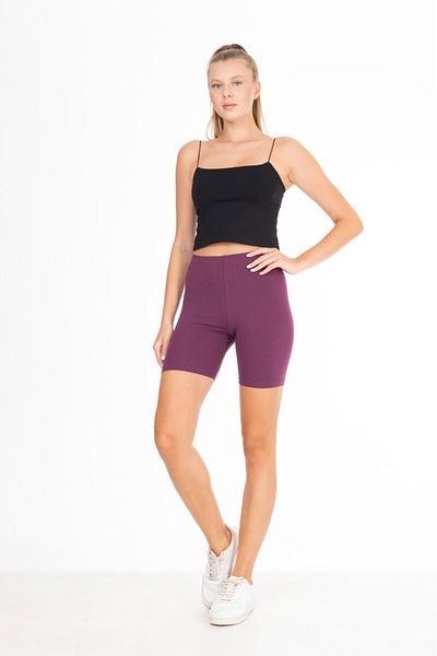 Tight Lady Jambiere motocicliste din bumbac pieptănat mov cu talie înaltă - pantaloni scurți 100% bumbac