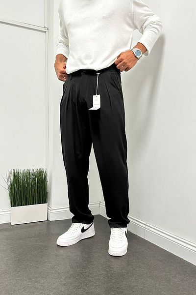 BDRMAN Baggy Black Color Comfortable Fit Pleated pants