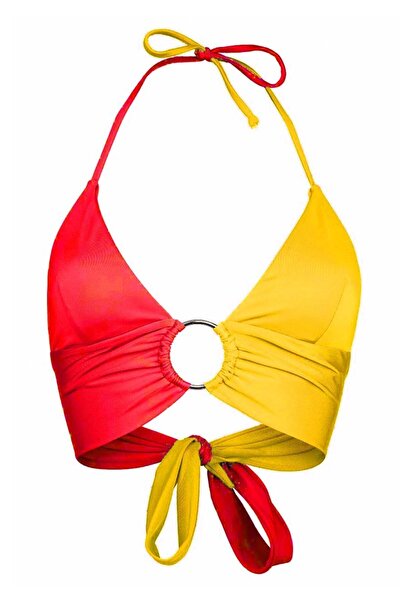 Transacoustic Sarı Kırmızı Halka Aksesuarlı Ekstra Yumuşak Özel Koleksiyon Tulumlu Şık Bikini Üstü