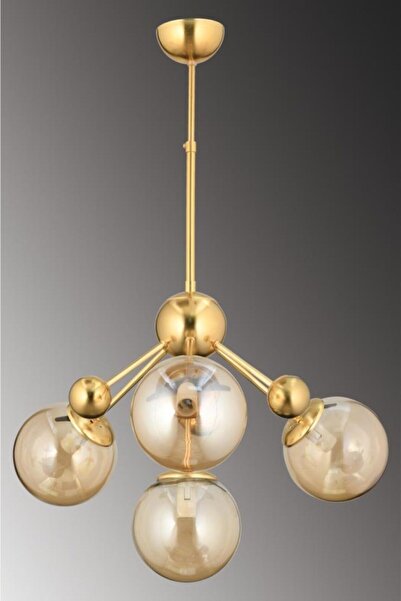 İstanbul Avize Larin 4'lü Gold Sarı Glop Camlı Avize