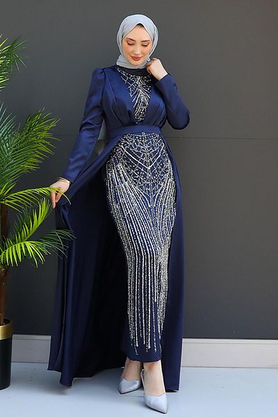 GİZ AGİYİM Rochie de seara Çisem Hijab Albastru Marin