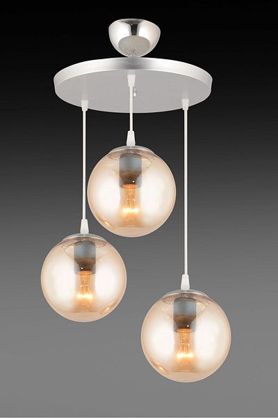 SONSUZ AYDINLATMA&AVİZE Pendant Lamp Tray Chrome 3-Piece Honey Glop Glass Luxury Chandelier