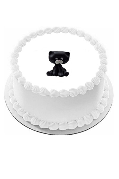 Pasta9 Şeker Hamurundan Pasta Tamamlayıcı Süs Siyah Kedi Modelli Figür