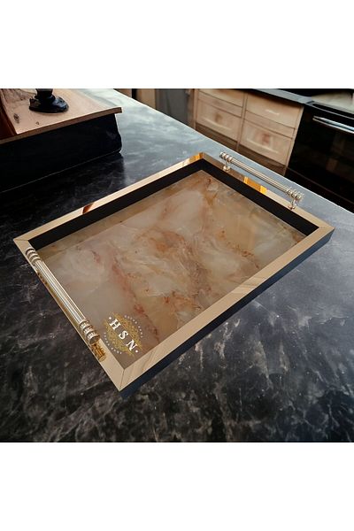 MOD10 Black-gold Plexi - Engagement Ring and Dowry New Home Gift Tea Coffee Presentation Tray