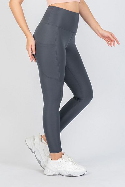 The Step Sports Colanți de damă gri Snc cu buzunar lat cu talie înaltă, colanți fermoși yoga 25&quot;