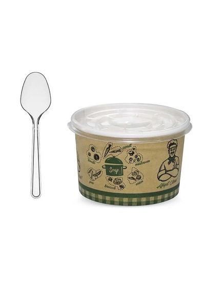 MG HOME 16 OZ 100 Pieces Set - Soup, Bowl with Lid and Spoon Ashura Bowl, Nursery Bowl and Paper Cardboard
