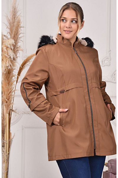 AKŞEN GİYİM Trench cu glugă detașabilă, mărime mare, 80 cm lungime