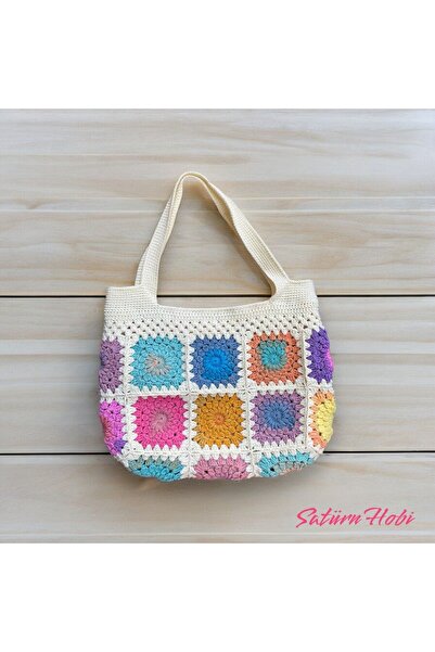 Satürn Hobi Knitted Batik Colored Motif Shoulder Bag