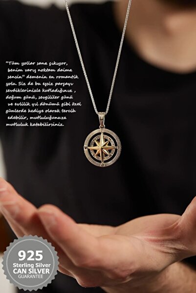 CAN SİLVER 925 Ayar Gümüş Pusula Erkek Kolye