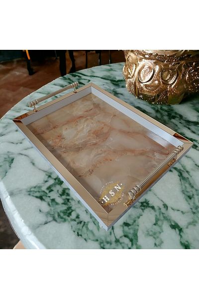 MOD10 Onyx White-gold Plexi - Engagement Ring Holder, Dowry New Home Gift, Tea Coffee Color Presentation Tray
