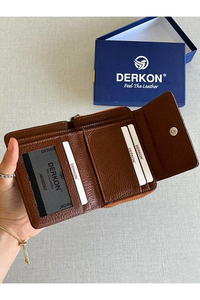 DERKON nova Tan Genuine Leather Crocodile Patterned Women's Wallet