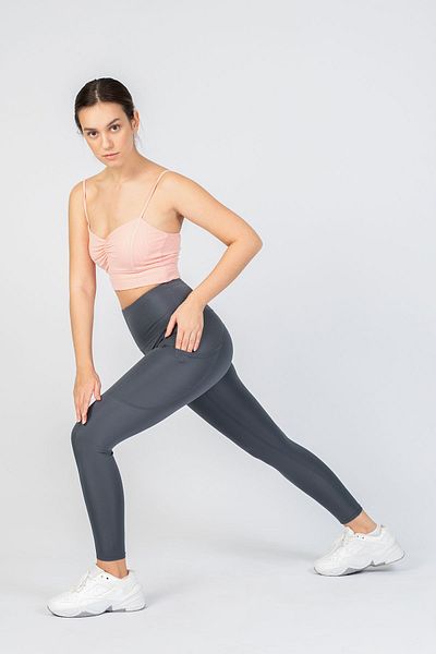 The Step Sports Colanți de damă gri Snc cu buzunar lat cu talie înaltă, colanți fermoși yoga 25&quot;