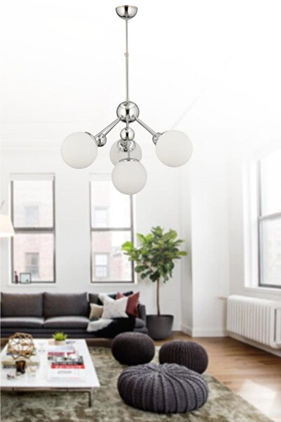 İstanbul Avize Larin 4'lü Gümüş Beyaz Glop Camlı Avize