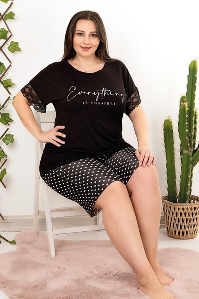 quilling Lady 10406 Black Patterned - Comfortable and Stylish Plus Size Women's Pajamas Set