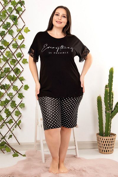 quilling Lady 10406 Black Patterned - Comfortable and Stylish Plus Size Women's Pajamas Set