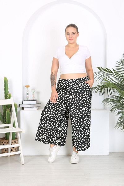 EMEZ Round Patterned Black Skirt Trousers