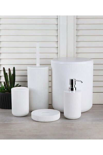 devigo 5 Piece Bathroom Set - Dustbin, Toilet Brush, Toothbrush Holder Solid and Liquid Soap Dispenser