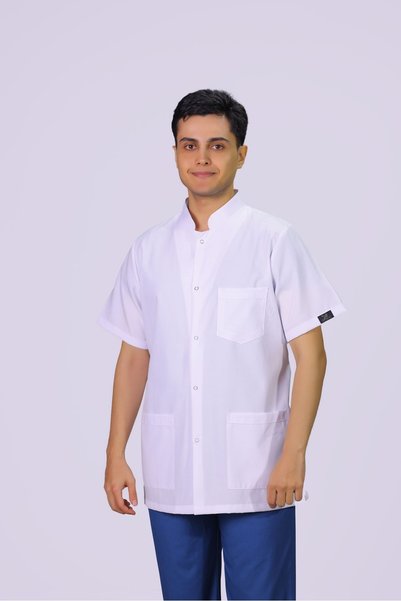 HGM Collection Men's Judge Collar Short Sleeve Medical Apron Doctor Nurse Ezcacı Teacher Apron Thin Fabric