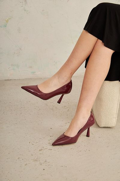 Mio Styllo Rimini Burgundy Patent Leather Thin Heeled Lux Women's Stiletto