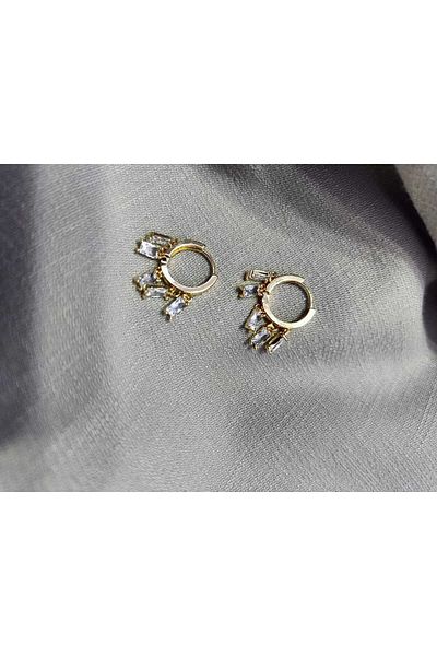 Çelik Zircon Stone Dangle - Steel Earrings, Non-Tarnish, Non-Rusting