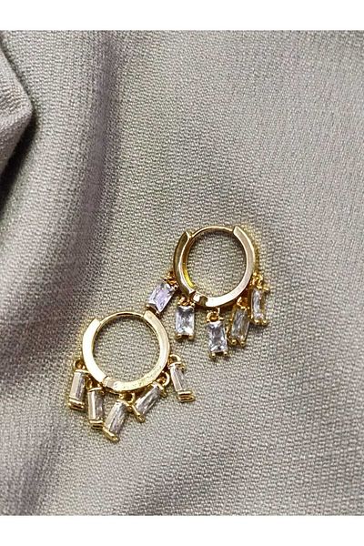 Çelik Zircon Stone Dangle - Steel Earrings, Non-Tarnish, Non-Rusting