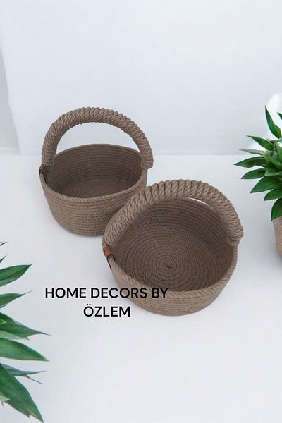 home decors by özlem 2-Piece Wicker Basket Organizer with Handles Decoration Gift - 20x10cm/18x7cm
