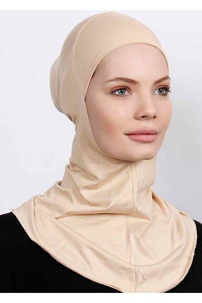 Ecardin Large Lycra Hijab Sports Hijab - Practical Flexible Neck Beige Women