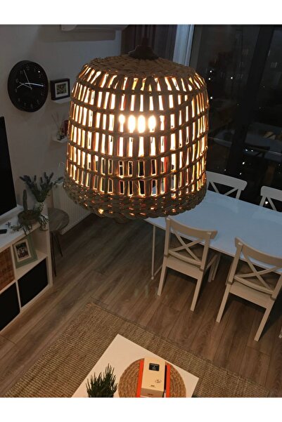 afralya home Hasır Bambu Rattan Avize 30cm İskandinav Bohem Rustik Avize Sarkıt-Salon Yatak Odası(duy Dahil )