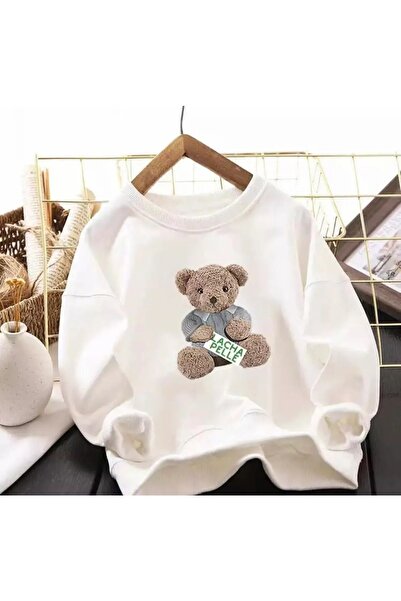 NoVibe Παιδικό φούτερ με κουκούλα με στάμπα αρκουδάκι από 3 κλωστές - Oversiz...