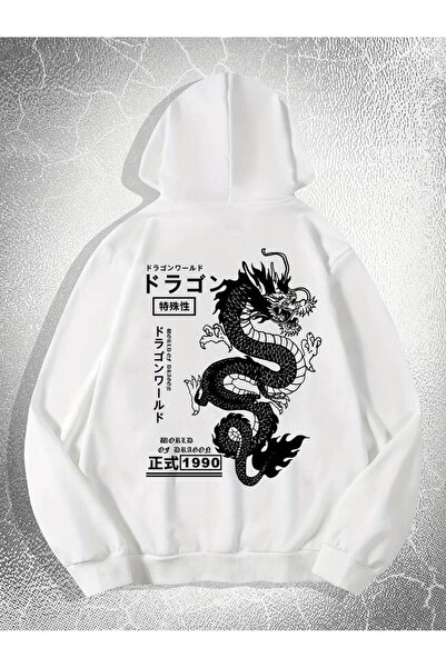 NoVibe Унисекс зимна блуза с принт на дракон - 3-слойна, 100% памук, с качулка