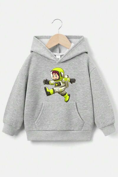 NoVibe Детска блуза с принт на астронавт - широка, с качулка, зимна