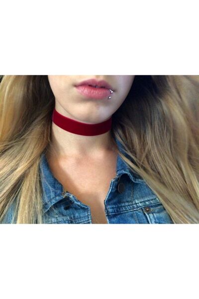Nishstyle 2 Cm Bordo Renk Kadife Choker Kolye