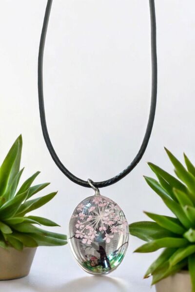 MGA DOĞAL TAŞ قلادة إيبوكسي محمية قوية - قلادة سلسلة جلدية نموذج شجرة الحياة ...