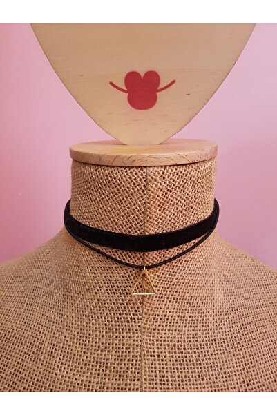 Nishstyle Altın Renk Üçgen Uçlu Siyah Kadife Choker Kolye