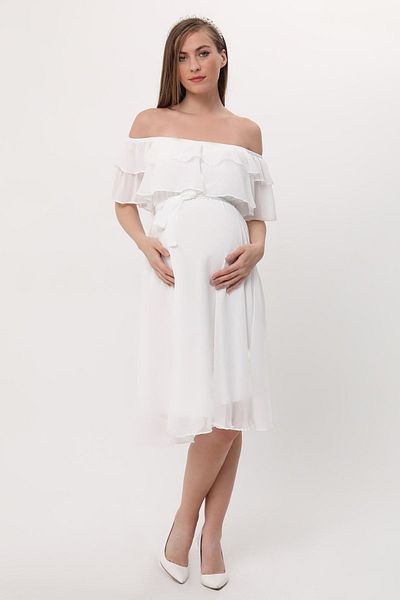 Azra Style Φόρεμα εγκυμοσύνης με σιφόν λευκό γιακά Carmen - 7000