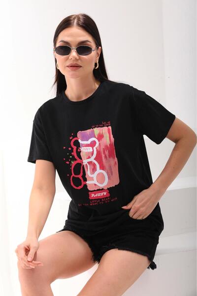 aytenli Футболка з принтом ведмедика, детальний європейський крій (T-Shirt)