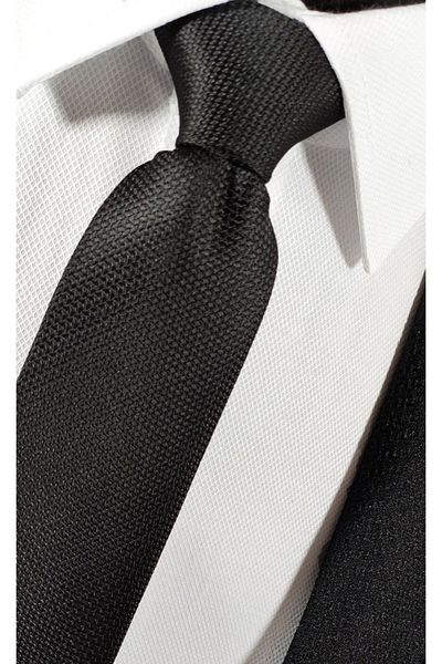 BLC Basic Line Co. Black Color Elastic Ready Tied 6 Cm Wide Dobby Tie