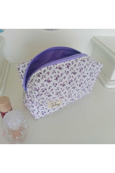 Daisy Large Size Lilac Crispy Flower Patterned Makeup Bag